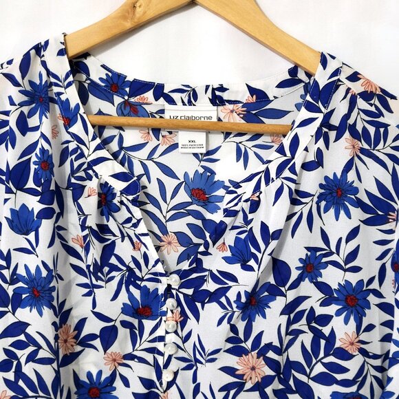 Liz Claiborne Womens Floral Flutter Sleeve Top Size 2XL V-Neck Office Mature - Picture 3 of 8